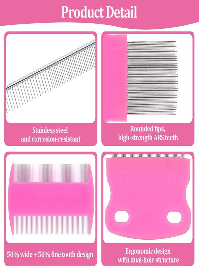Creztail 6 Pack Pet Grooming Combs, Stainless Steel Dog and Cat Grooming Combs with Rounded Teeth, Double-Sided Professional Pet Tear Stain Remover for Small, Medium, and Large Pets (Pink) - Image 3